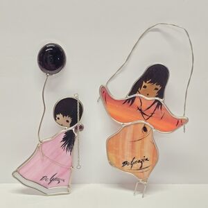 De Grazia Stained Glass Native American Girl Suncatcher Set Baloon Skipping Rope
